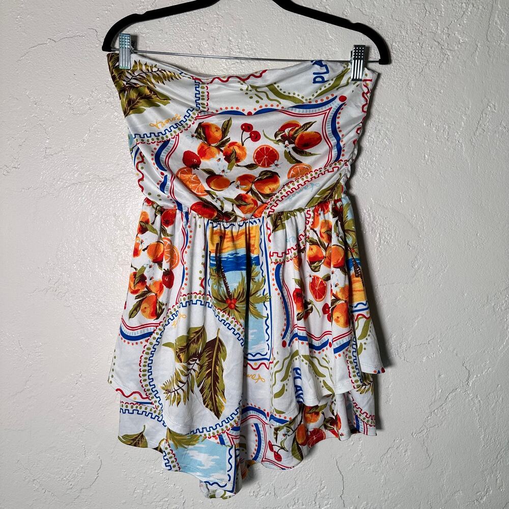 Derek Heart Size Large Strapless Romper Tropical Fruit Summer Mini Micro
